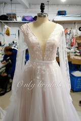 onlybridals Boho Wedding Dress Puff Long Sleeves A-Line Appliques Floor Length real wedding dress