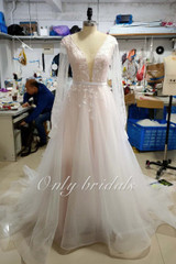 onlybridals Boho Wedding Dress Puff Long Sleeves A-Line Appliques Floor Length real wedding dress