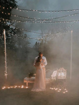 onlybridals Exquisite Tulle V-neck Sweep Train A-line Wedding Gowns With Appliques