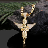 Praying Wings Angel Pendant Iced Out Necklace