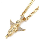 Praying Wings Angel Pendant Iced Out Necklace