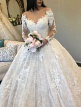 onlybridals Ball Gown Ivory Wedding Dress Long Sleeve Vintage Plus Size Wedding Dress