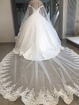 onlybridals Backless Lace Ball Gown Wedding Gowns V Neck Satin Long Train Bridal Dress Off Shoulder