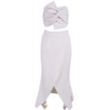 Women Elegant Strapless Cropped Tops & Split Skirt 2 Two Pieces Set  Dress