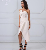 Women Elegant Strapless Cropped Tops & Split Skirt 2 Two Pieces Set  Dress