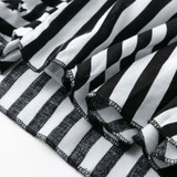 Women Vintage Striped V Neck Ruffle Cotton Short Dress