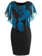Women Elegant Plus Size Rose Overlay Capelet Dress