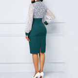 Women  Elegant Lace Puff Long Sleeve Bodycon Office Dress Women  Elegant Lace Puff Long Sleeve Bodycon Office Dress