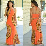 Women Elegant Halter Sleeveless Printing Boho Maxi Long Evening Party Dress Plus Size