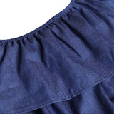 Women Denim  Off Shoulder Ruffles Playsuit  Wide Leg Pants Rompers Jumpsuit