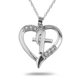 Women Silver Plated  Cross Heart Love Crystal Pendant Necklace