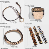 Panthera bohemian Leather Bangle Gold Color Button Bracelet