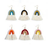 Rope knot hanging bohemian rainbow hand-woven rope retro  earrings