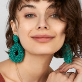 Bohemian Ethnic thread Fringe  Big Beads Statement Party hang Drop Earrings