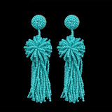 Bohemian Ethnic thread Fringe  Big Beads Statement Party hang Drop Earrings