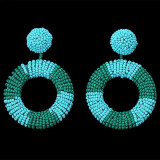 Bohemian Ethnic thread Fringe  Big Beads Statement Party hang Drop Earrings