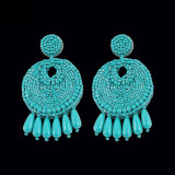 Bohemian Ethnic thread Fringe  Big Beads Statement Party hang Drop Earrings