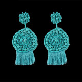 Bohemian Ethnic thread Fringe  Big Beads Statement Party hang Drop Earrings