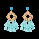 Bohemian Ethnic thread Fringe  Big Beads Statement Party hang Drop Earrings