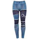 Women 3 dimensional design artificial Blue Jeans  flexible Sport Legging