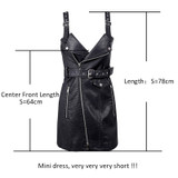 Fashion PU leather women dress V neck mini bodycon sexy dress Christmas zipper autumn winter short dress