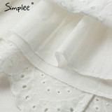 Simplee  women  Backless v neck ruffle cotton lace Vintage holiday beach dress