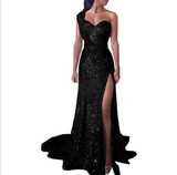 Women Sequin Prom Sexy Party Gold Sundress V Neck Dress