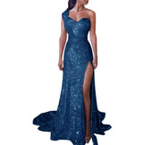 Women Sequin Prom Sexy Party Gold Sundress V Neck Dress