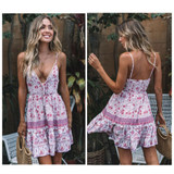 Women Deep V-neck Sleeveless Party Beach Dress Sundress
