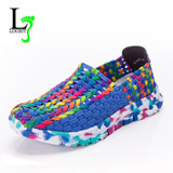 Women Shoes Summer Flats Female Loafers Women Casual Flat Woven Shoe Breathable Sneakers Slip On Colorful