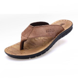 New Shoes Men Slippers Genuine Leather Beach Slippers Mens Flip Flop Sandals Summer Men Shoes Male Flip Flops A673