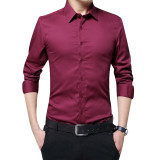 Men Long Sleeve Shirts Slim Fit Solid Business Formal Shirts for Autumn JAN88