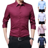 Men Long Sleeve Shirts Slim Fit Solid Business Formal Shirts for Autumn JAN88