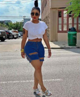 Mid Waist Destroyed Women Short Jeans Sexy Ripped Denim Shorts New Casual  Denim