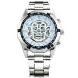 Mechanical Watch Men Skull Golden Stainless Steel Strap Skeleton Man Watch