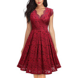 Summer Women Party Dress Vintage V Neck Sleeveless Dress Lace Elegant Ladies Dresses with High Quality Lace