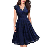 Summer Women Party Dress Vintage V Neck Sleeveless Dress Lace Elegant Ladies Dresses with High Quality Lace