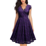 Summer Women Party Dress Vintage V Neck Sleeveless Dress Lace Elegant Ladies Dresses with High Quality Lace