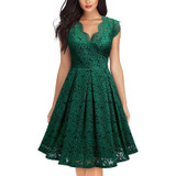 Summer Women Party Dress Vintage V Neck Sleeveless Dress Lace Elegant Ladies Dresses with High Quality Lace