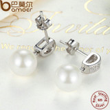 BAMOER Female Drop Earrings with Pearls 925 Sterling Silver Jewelry SCE006