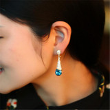 New Elegant pair fashion long tassel imitation crystal teardrop-shaped earrings