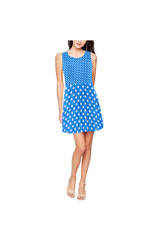 Robe patineuse sans manches Thea à pois bleu corail (Modèle D19)