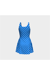 Robe évasée bleue à pois