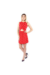 Robe rouge à pois sans manches à taille découpée et nouée
