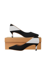 Escarpins à talons bas à bout pointu et à rayures blanches pour femmes