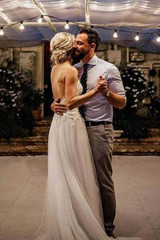 V-neck Beach Backless Spaghetti Strap Summer Wedding Dresses,MW272