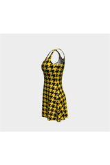 Robe évasée noire et dorée à dents de poule