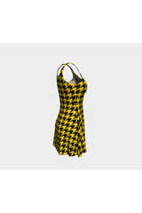 Robe évasée noire et dorée à dents de poule