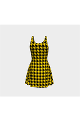 Robe évasée noire et dorée à dents de poule