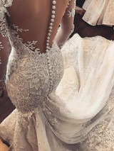 onlybridals Sexy Mermaid Wedding Dress Long Sleeves White Ivory Lace Applique Wedding Gowns Open Back Bride Wedding Dress